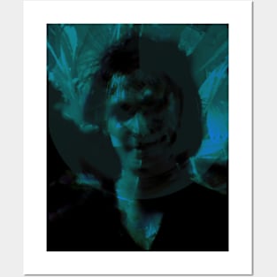 Portrait, digital collage and special processing. Man, like in night dreams. Demon. Aquamarine. Posters and Art